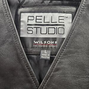 Share Pelle Studio Wilsons Vest Men's L Black 100% Leather V-neck Button Front